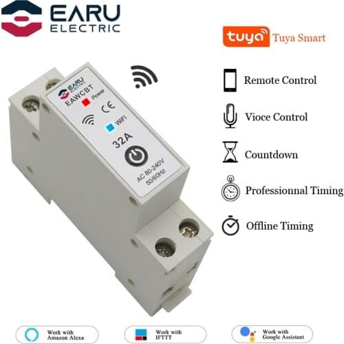 1P 1P+N WiFi Smart Circuit Breaker Time Relay Switch Voice Remote Control by Tuya Smart Life App for Alexa Google Home Assistant