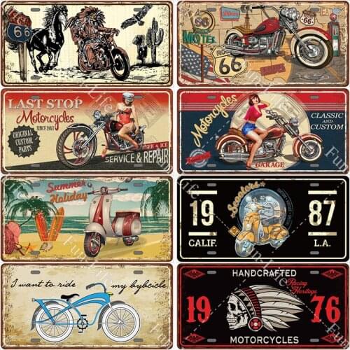 Motorcycle Vintage Metal Poster Retro Motor Tin Signs Plate Plaque Board Pub Bar Cafe Garage Decor 15x30cm