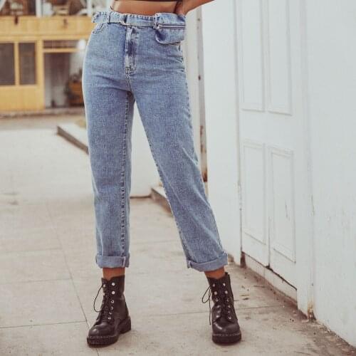 Skinny Blue Jeans For Women Vintage High Waist Harajuku Streetwear Denim Pants With Pockets N0121