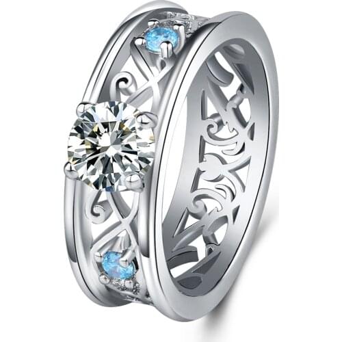Fashion Plant Pattern Ring for Women Wedding 925 Sliver Finger Rings Vintage Blue Cubic Zirconia Jewelry Gifts Accessories