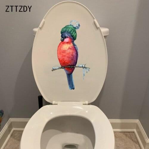 ZTTZDY 14.5×26.2CM Cute Bird In Hat Funny Toilet Sticker WC Accessories Creative Cartoon Wall Decoration T2-1106