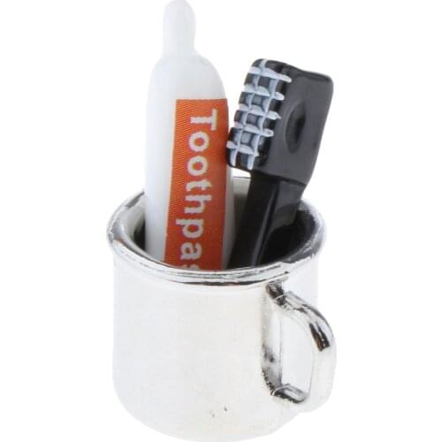 1/12 Dollhouse Mouthwash Cup with Toothpaste Toothbrush Model Bathroom