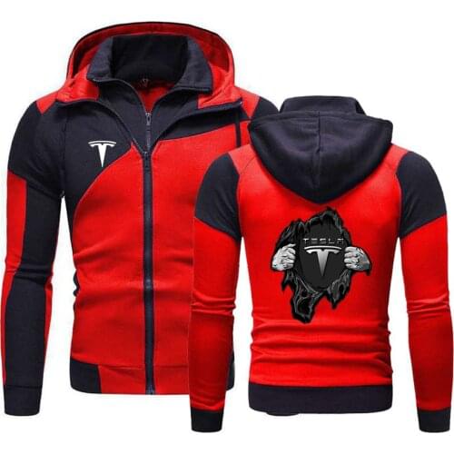 2021 New Tesla Logo Printing Men Jacket Sweatshirt Hoody Spring Autumn Fleece Cotton Zipper Hoodies Harajuku Male Clothing Coats