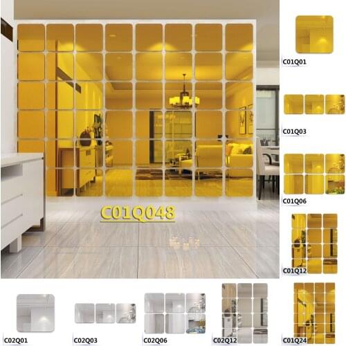 3D Acrylic Mirror Surface Regular Shape Free Combination DIY Wall Sticker [Mirror Square]