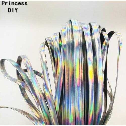 5M/Lot Jewelry Making Punk Gothic 10mm Holographic PU Leather Ribbon Laser Flat Cord DIY Bracelet Necklace Choker Hair Material