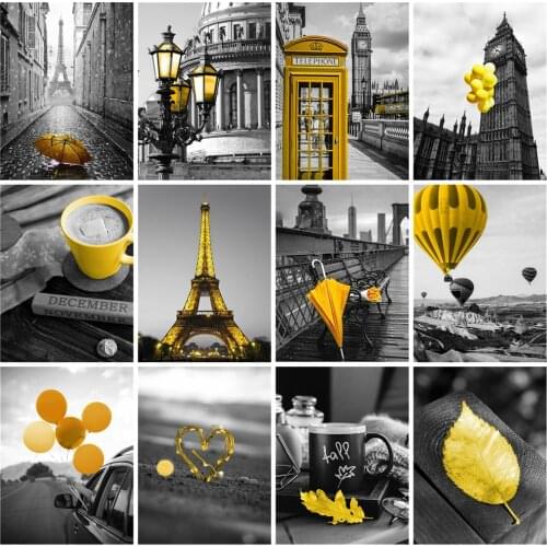 Huacan Diamond Embroidery Landscape Car Full Square Diamond Painting Kit Mosaic Rhinestones Yellow Black Home Decor