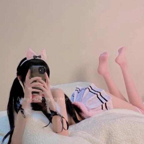 Lolita Anime Sexy Sleepwear Cosplay Costumes Cat Cos Mini Skirt Set Erotic Kawaii Kitty Top Uniform for Women Sailor Outfit