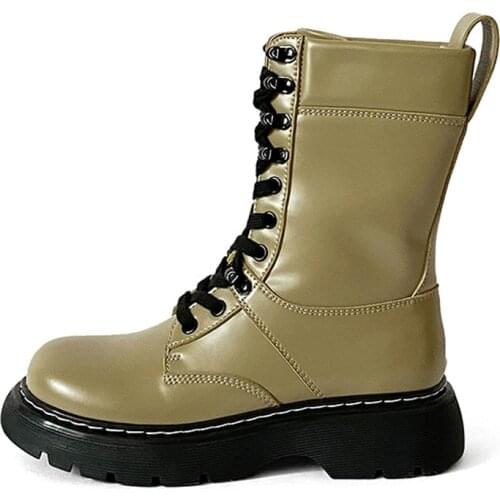 Genuine Leather Womens Martin Boots Platform British Style Autumn Fashion Motorcycle Boots Ladies Thick Bottom Winter Shoes