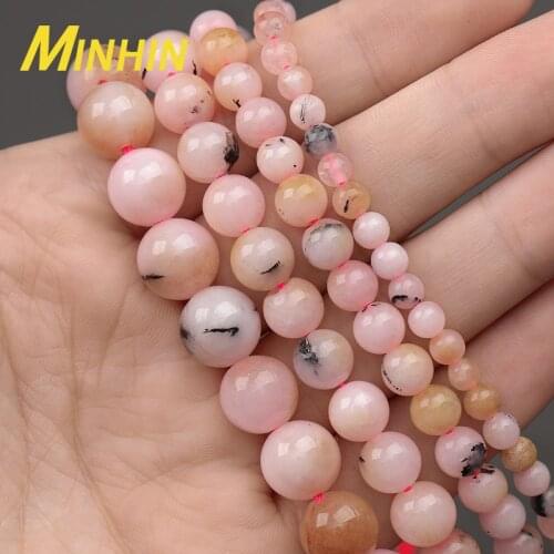 MINHIN Natural Pink Angelite Stone Beads For Jewelry Making Round Loose Beads 15'Strand 4/6/8/10mm for DIY Bracelets