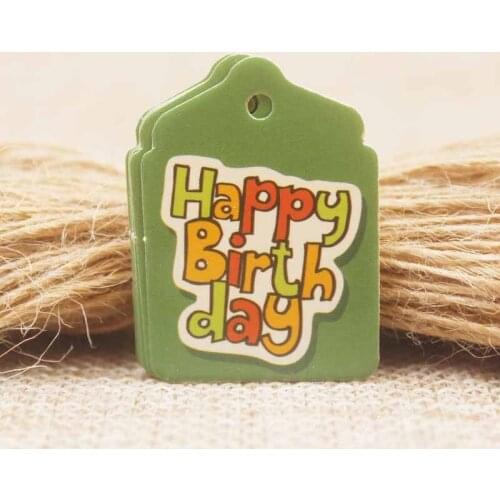 Feiluan 3.3*2.4cm small cute Happy birthday swing tag party decoration gifts hang tag DIy full color scallope tag100+100string