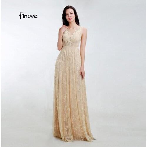 Finove 2020 New Formal Evening Dress Elegant O Neck Appliques Illusion A-Line Prom Gowns Floor-Length In Women' Dress Long Dress