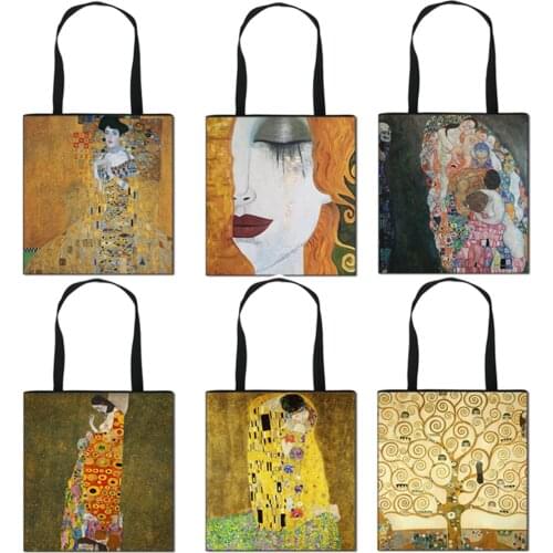 Oil Painting Canvas Bag Tears Kiss By Shoulder Bag Women Fashion Handbag Ladise Canvas Shopping Bag Big Capacity Large Totes