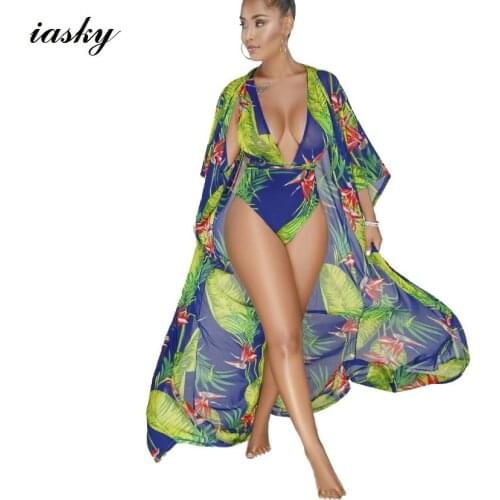 IASKY 2018 New Print floral One Piece Swimsuit +cover ups set sexy Women Bandage swimwear Bathing Suit cover up 2pcs/set