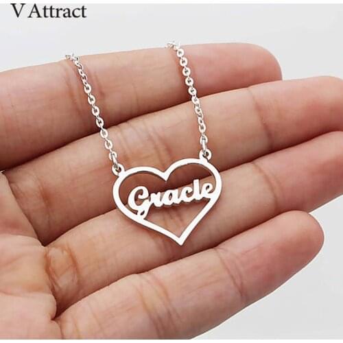 Customized Nameplate Erkek Kolye Personalized Heart Name Necklace Women Handmade Jewelry Custom Gift Gold Silver Chain Choker