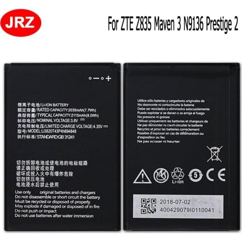 JRZ For ZTE Li3820T43P4h694848 Phone Battery For ZTE Z835 Maven 3 N9136 Prestige 2 2035mAh Top Quality Replacement Batteries