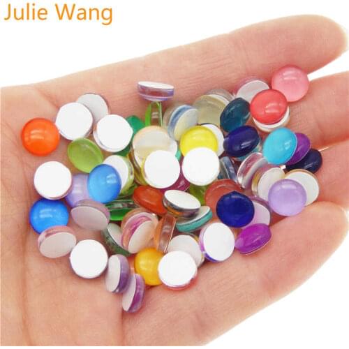 Julie Wang 6-15mm Round Glass Cabochons Fat Back Random Mixed Solid Color For Necklace Earrings Jewelry Making Accessory