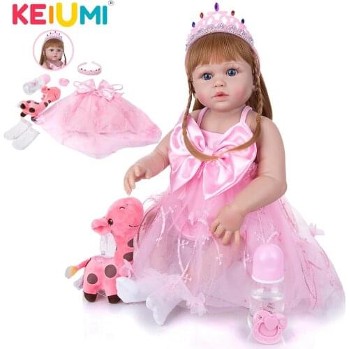 KEIUMI Fashion 23 Inch Silicone Reborn Baby Doll Lifelike Full Silicone Body Reborn Bebe Toy For Children Birthday Surprise Gift