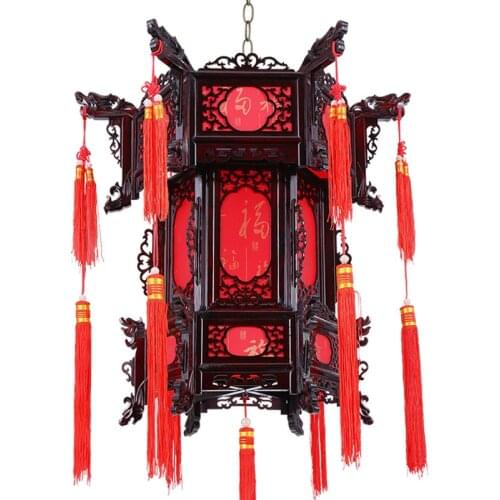 Chinese Style Palace Lamp Hexagonal Red New Year Sheepskin Classical Wedding Chandelier Lantern Ornament