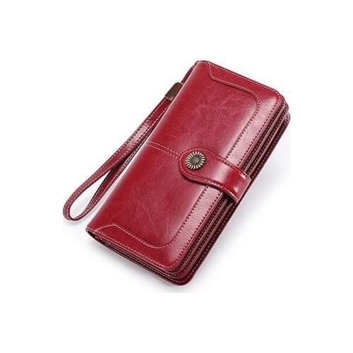 High Quality Women Clutch Cow Leather Wallet Female Hasp Long Wallet Women Zipper Purse Strap Money Bag Purse For Iphone 7-8