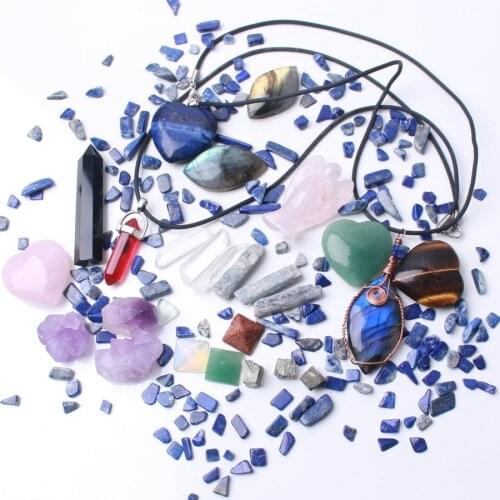 A lot of Natural Quartz Crystal labradorite Pendant amethyst aquamarine Ore heart-shaped Gravel Mineral Specimens Healing Gems