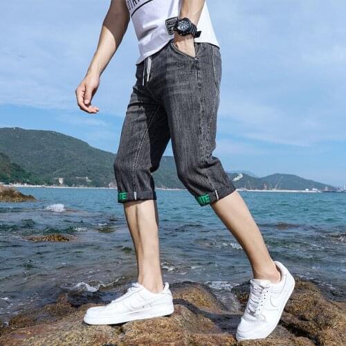 Fashion 2021 street teenager denim shorts mens summer thin pants brand loose elastic hole casual pants