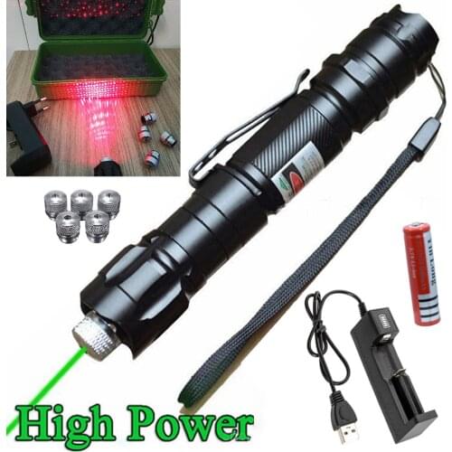 Powerful laser pointer red and green 10000m 5mw laser 009 focus adjustable burning match laser pointer usb charger 18650 battery