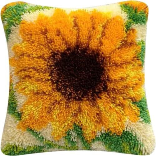 Latch Hook Kits for DIY Throw Pillow Cover Sofa Cushion Cover Flower with Pattern Printed 16X16 inch