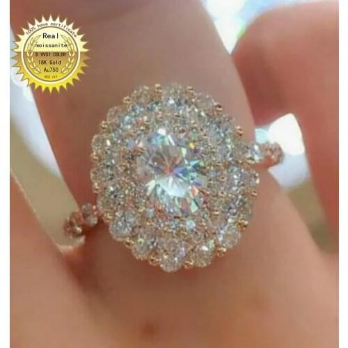 Solid Au750 18K Gold rings 2 3 4 5 Carat D color VVS Oval cut wedding rings