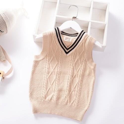 2021 Autumn Preppy Style V-Neck Baby Boys Knit Vest Spring Kids Jumper Sweaters Vest Children Clothing Sleeveless Pullover Coat