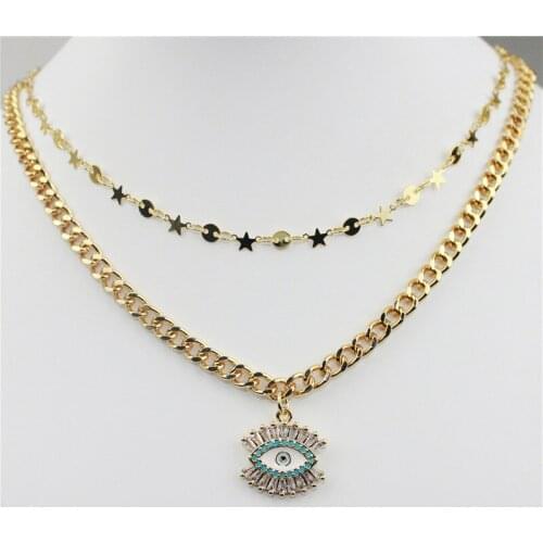 18inch 10pcs/lot New design cz charm necklace,star/eye shape cz component jewelry,popular plated chain necklace wholesale