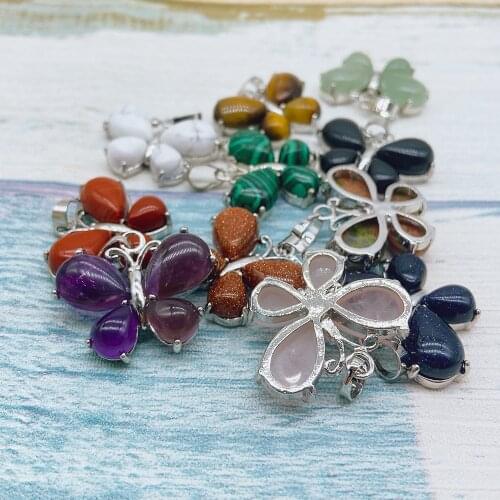 1pc Butterfly Shaped Pendants Amethyst Natural Crystals TigerEye Gemstone Opal Artificial Stone for Women Gift Necklace Jewelry