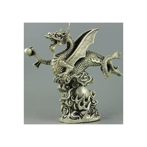 Elaborate Chinese Decorated Handwork Tibetan Silver fly dragon Auspicious Statue