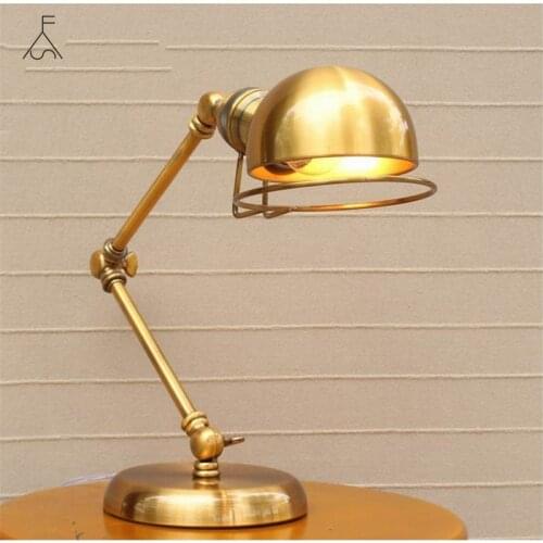 Industrial Gold Table Lamp Vintage Office Living Room Bedside Lamp Iron Golden Table Light Bed Room Decoration Table Lamp