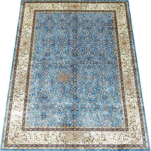 Seeykeep™ 5x7ft Silk Handknotted Oriental Persian Rug With Floral Motifs Blue Backcolor-NY3016201
