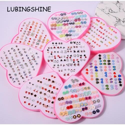 LUBINGSHINE Women Star Moon Small Stud Earrings Sets Girl Children Fashion Jewelry Party Birthday Christmas Gift 36 Pairs /lot