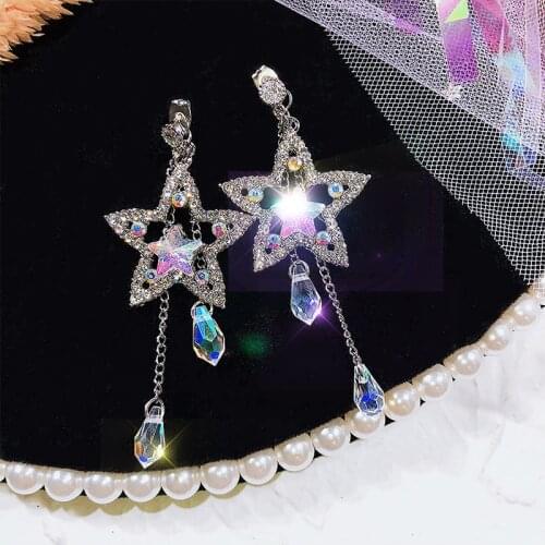 Long Dangle Earrings for Women Jewelry Star Rhinestone Gold Drop Tassel Earrings