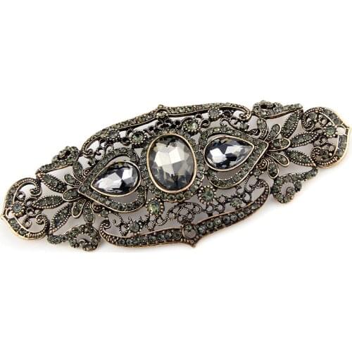 Sunspicems Retro Vintage Turkish Brooch For Women Full Gray Crystal Flower Hijab Pins Ottoman Ethnic Wedding Jewelry Bride Gift