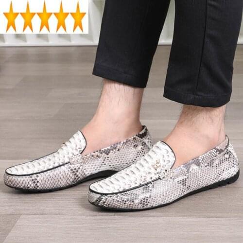 Casual Leather Real Snake Men Fashion Luxury Flats Loafers Breathable Driving Shoes Designer Office Boat Zapatos Hombre