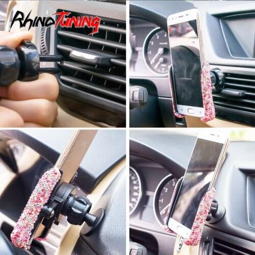 Universal Multifunctional Car Phone Holder Fashion Mobile Phone Stand Female Trendy Mobile Phone Holder With Rhinestones