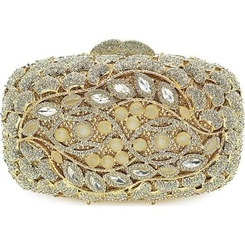 XIYUAN gold Flower Bag Women Luxury Diamond Evening Bag Ladies Purse Pochette Crystal Day Clutches Bling Party Bag Chain HandBag