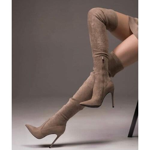 Womens Suede Over The Knee Strech Thigh High Dark Blue Brown Black Light Brown Mink Winter Boots