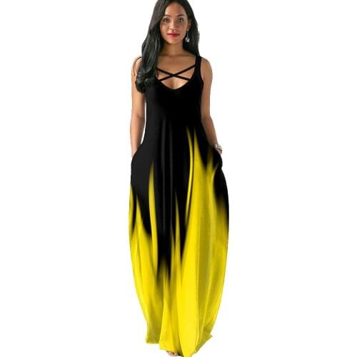 2021 New Fashion High Quality Womens Dress Women Casual Tie-dy Gradient O-neck Pockets Sleeveless Maxi Long Dress
