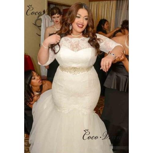 Plus Size Mermaid Wedding Dresses With Sash Lace Vintage Wedding Gown Off Shoulder Half Sleeves Wowen Bride Dress W0496