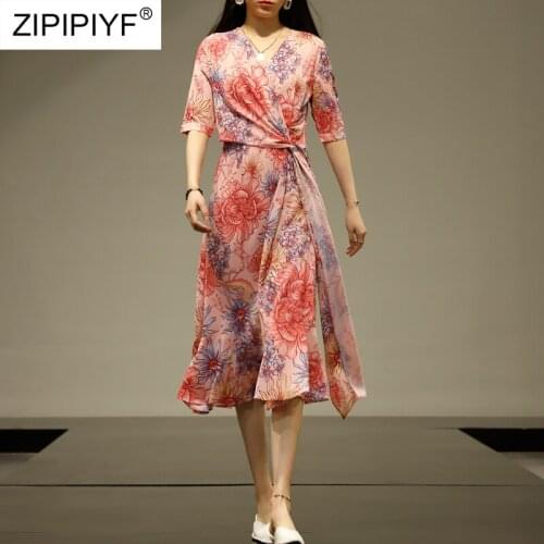 Women Loose Summer Dress Female V-Neck Short Sleeve Ruffle Party Dress Plus Size Casual Floral Print Boho Dress 2021 C219