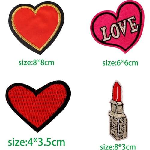 1 PCS Red Love Lipstick Embroidered Iron on Patches for Clothing DIY Stripes Clothes Patchwork Sticker Custom Flowers Badges