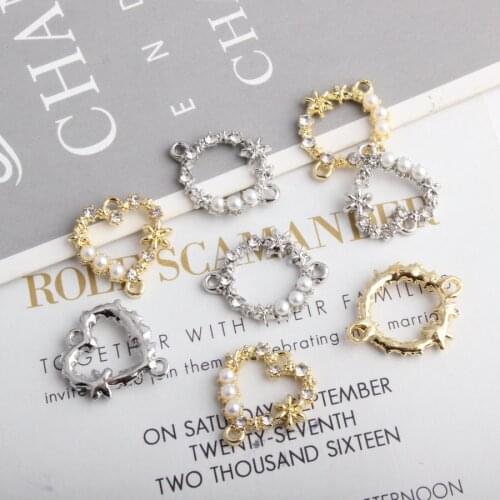 10pcs/Lot Silver Gold Tone Alloy Charms Hollow Out Crystal Rhinestone Pearl Paved Enamel Metal keyring Earring Ornament Pendants