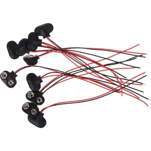 10pcs/lot T type 9V Battery Snap Connector clip Lead Wires holder Line length 15CM