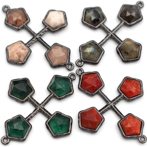 10pcs Natural Stone Cross Connectors Sun Stone Agate Charms Pendant for DIY Women Necklace Bracelet Earrings Jewelry Making