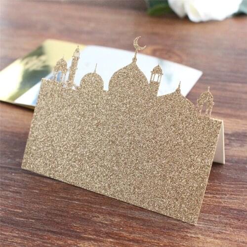100 Pcs Table Card Eid Mubarak Celebration Party Decorations Glittery and Metallic Paper Islamic Muslim Festival Supplies