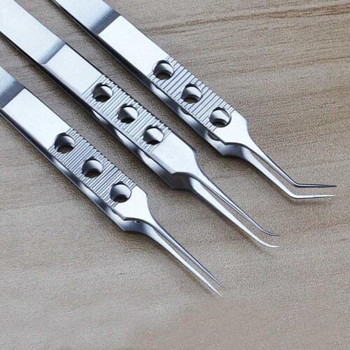 11CM Micros Stainless steel dovetailed straight/curved head tweezers platforms tweezers Ophthalmic forceps